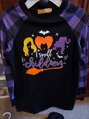 "I Smell Children" Halloween Raglan Tee - Black & Purple